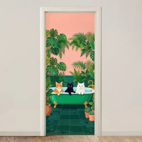 Badkamer - Kattenparade - Kleurrijk deurposter klein -3d_beige