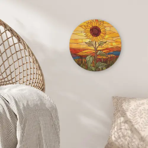 Zonnebloem - Mozaïek - Zonsondergang - Geel Akoestische PET Vilt - Rond klein -sfeer4