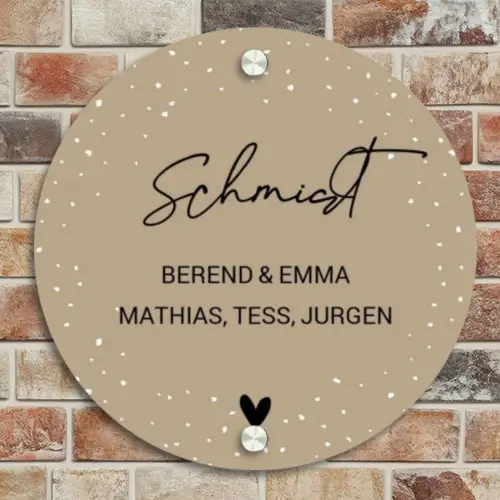 Beige met stippen - Sierlijk Naambord Rond klein -sfeer2
