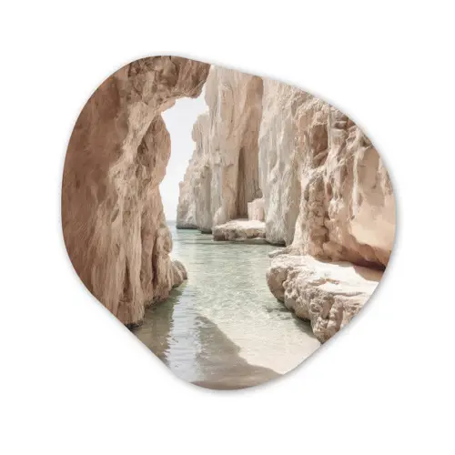 Rotsen - Zee - Zand - Kloof Wandcirkel Organisch Aluminium middel -3d