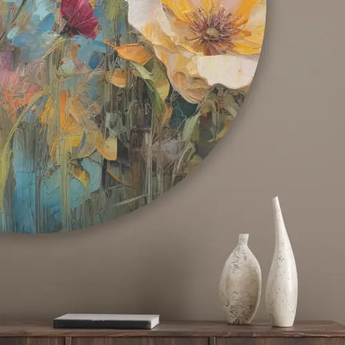 Bloemen - Watercolor - Kunst - Botanisch - Natuur Akoestische PET Vilt - Rond klein -sfeer5_closeup