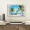 Doorkijk - Strand - Palmboom - Boot - Tropisch - Zee - Blauw plexiglas 5mm klein -sfeer1