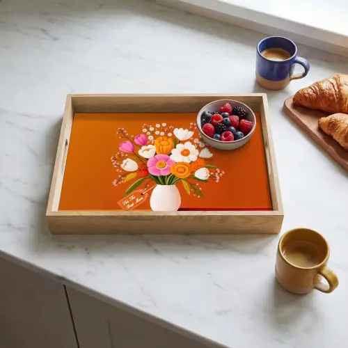 Vaas - Bloemen - Oranje Dienblad Rechthoek middel -sfeer2