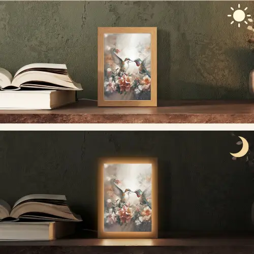 Kolibrie - Vogels - Bloemen - Natuur Light Box met kabel (Tafellamp) klein -sfeer3