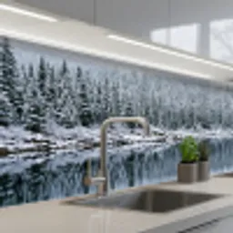Bos - Reflectie - Meer - Winter - Serene keuken achterwand 2 middel -3d_schuin
