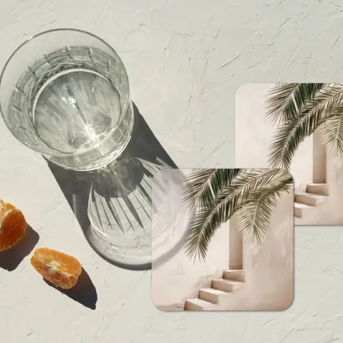 Palmboom - Schaduw - Trap - Beige onderzetter kurk middel -sfeer4