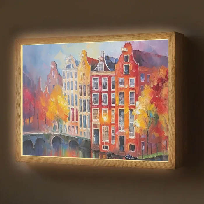 Grachtenpanden - Kunst - Schilderij - Amsterdam Light Box met batterij (Wandlamp) middel -z3d_website