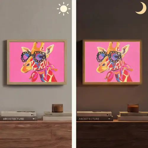Giraf - Roze - Bril - Sjaal Light Box met batterij (Wandlamp) middel -sfeer3