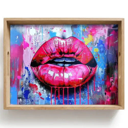Graffiti - Lippen - Felroze - Geschilderd Dienblad Rechthoek middel -z3d_shopping