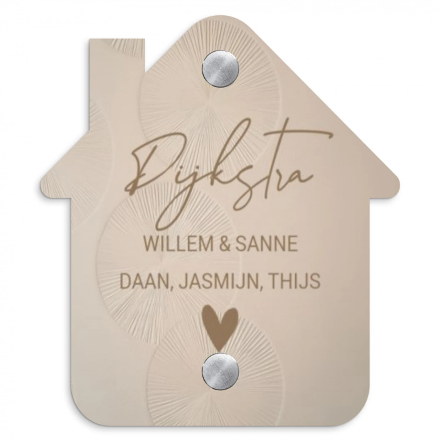 Beige reliëf lijnen - Sierlijk Naambord Huisje klein -3d