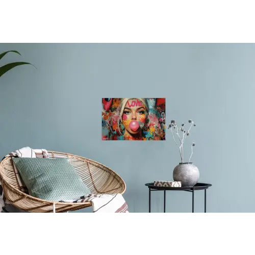 Vrouw - Kauwgom - Graffiti - Love Muursticker klein -plant