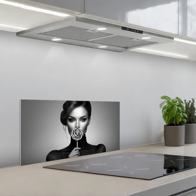 Vrouw - Lolly - Zwart keuken achterwand spatscherm klein -3d_schuin