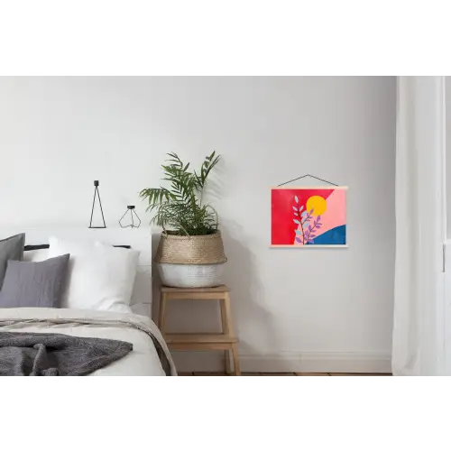 Bladeren - Zon - Abstracte vormen textielposter latten blank klein -woonkamer