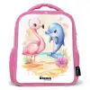 Roze flamingo en blauwe dolfijn op een strand Kinderrugzak - Roze middel -3d