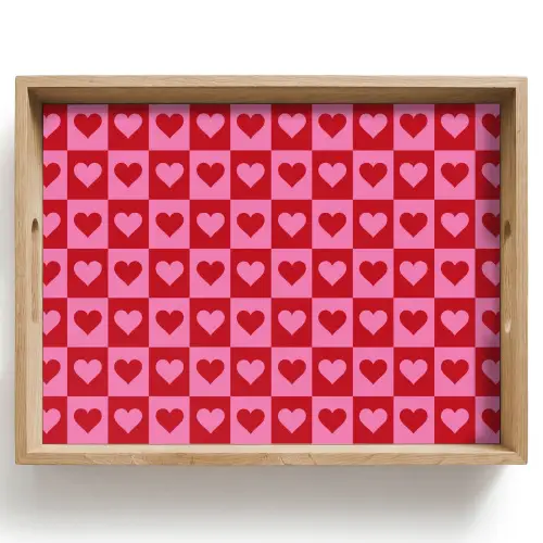 Rood - Roze - Schaakbord - Valentijn Dienblad Rechthoek middel -z3d_shopping