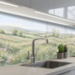 Bloemen veld - Bloemen - Groen keuken achterwand 2 middel -3d_schuin