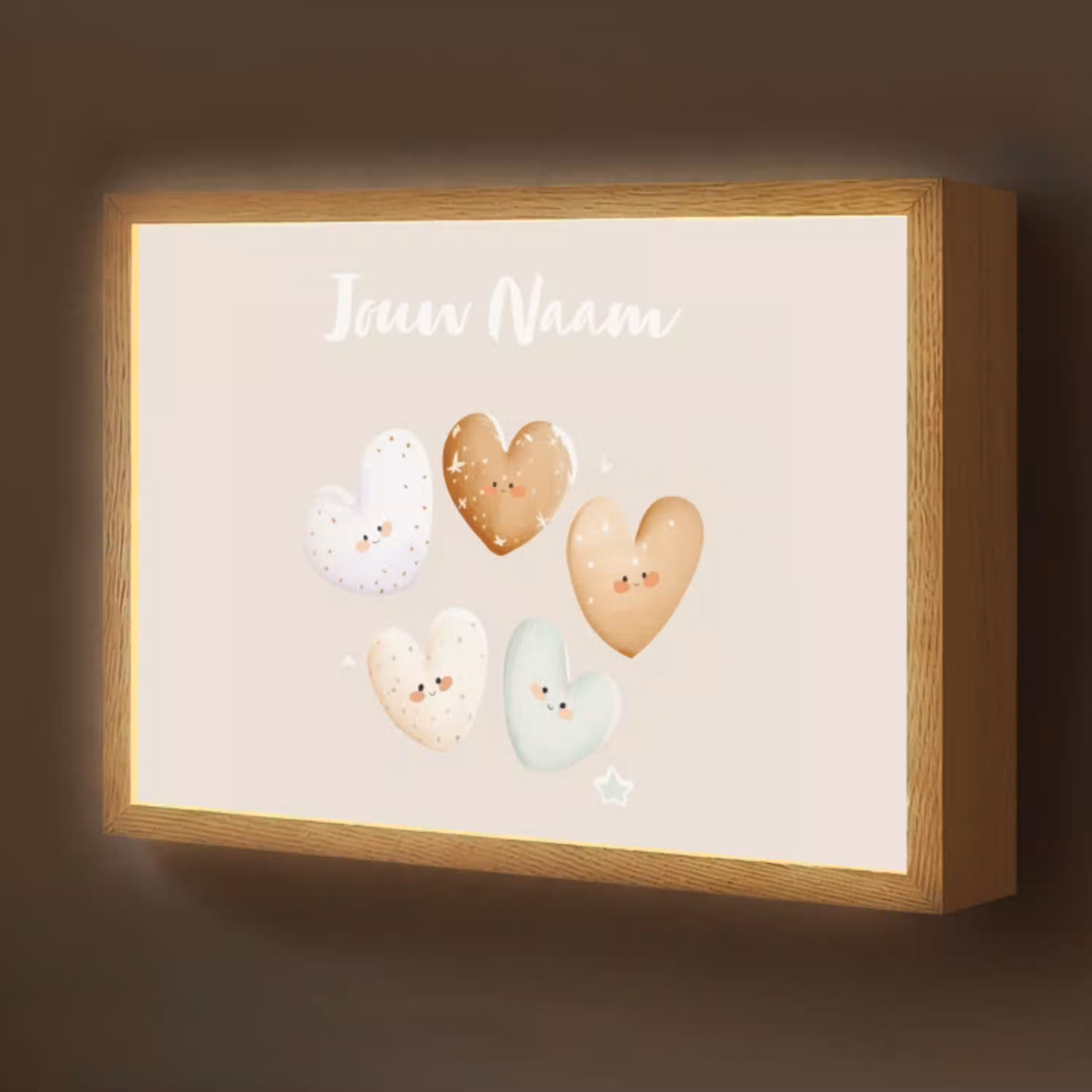 Gezichtjes - Hartjes - Pasteltinten - Sterretjes Light Box met batterij (Wandlamp kind) middel -z3d_website