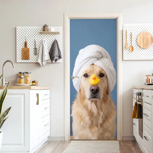 Hond - Badeend - Geel deurposter klein -sfeer5