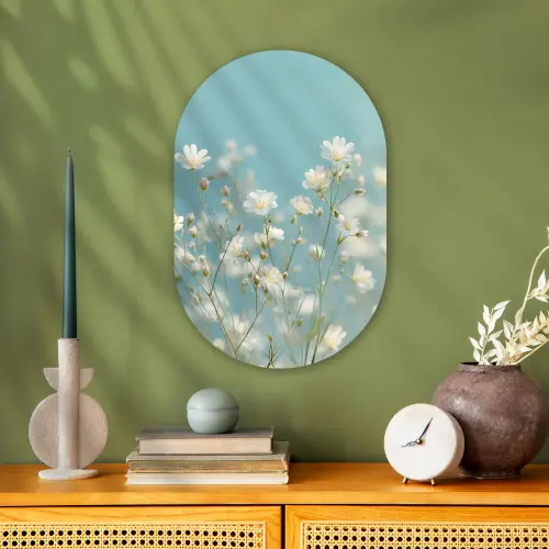 Stengels - Bloemen - Lucht - Wit Wandcirkel Ovaal Forex klein -sfeer2