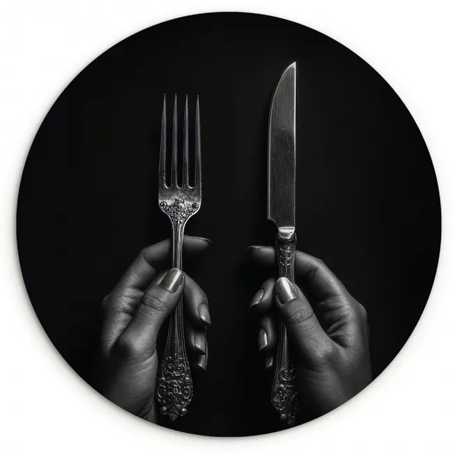 Bestek - Zwart - Wit KitchenYeah - Keuken - Wandcirkel Forex klein -3d