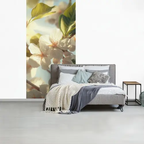 Bloesems - Wit - Zonnestralen -  Bloemblaadjes fotobehang vinyl groot -slaapkamer