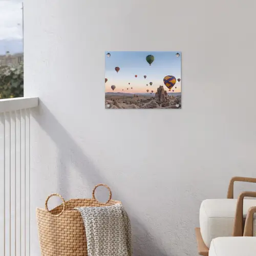 Luchtballonnen - Rotsen - Zonsopgang tuinposter los doek klein -sfeer8