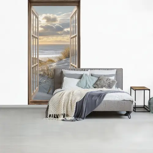 Doorkijk - Strand - Duinen - Zee - Natuur fotobehang vinyl groot -slaapkamer