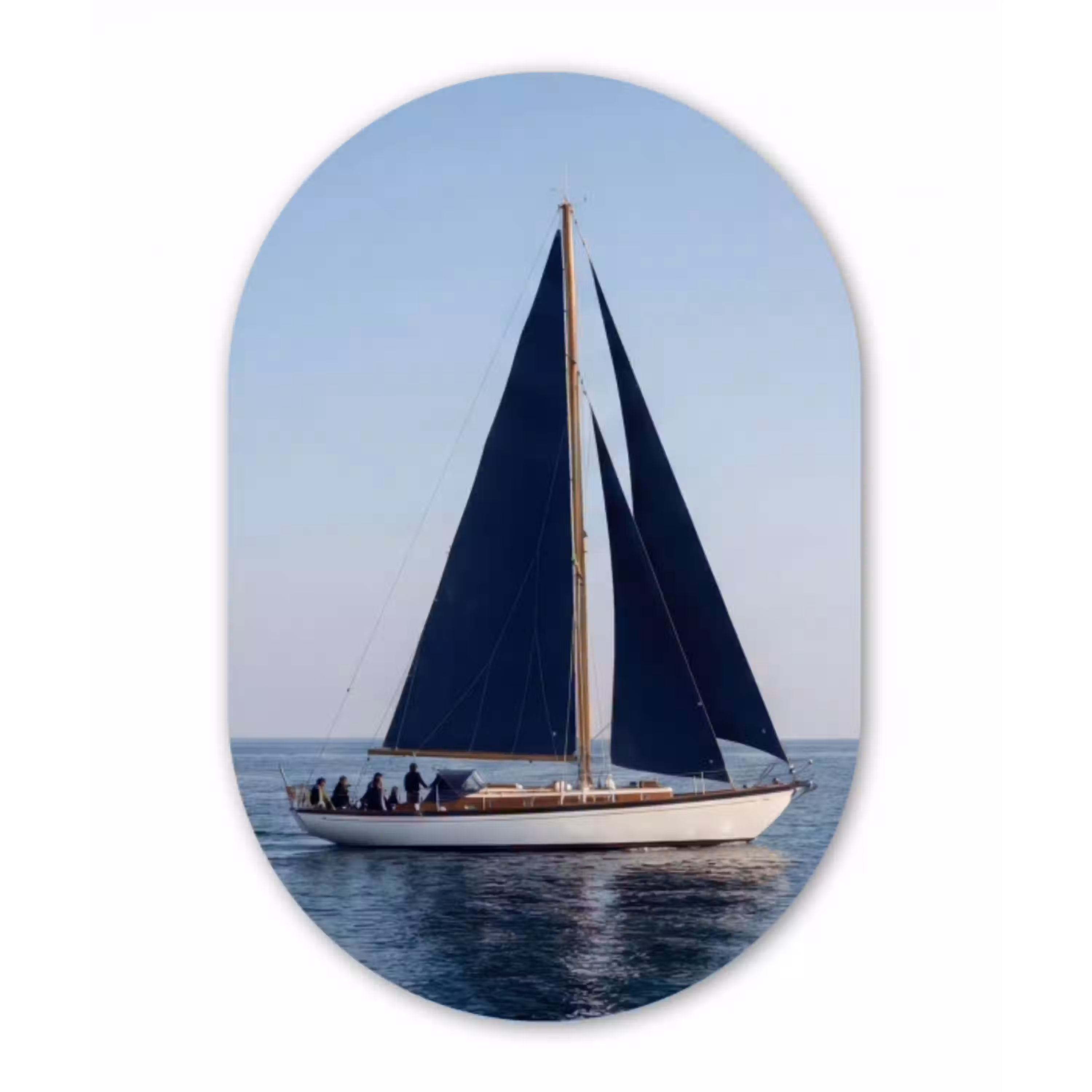 Zeilboot - Zee - Blauw Wandcirkel Ovaal Aluminium middel -3d