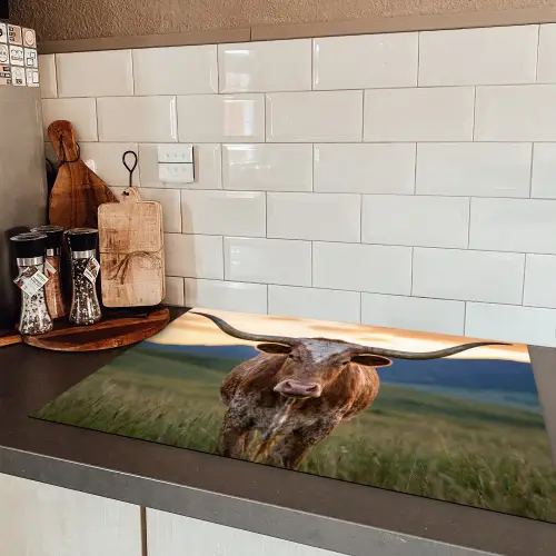 Longhorn - Landschap - Zonsondergang Inductie beschermer vinyl 3mm klein -sfeer3