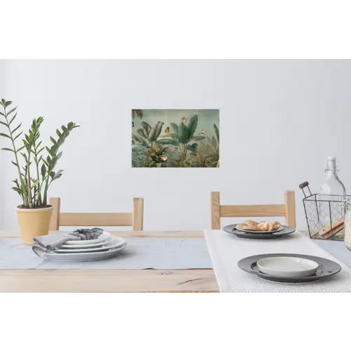 Tropisch bladerdek - Vlinders - groen - Bruin Muursticker klein -eettafel