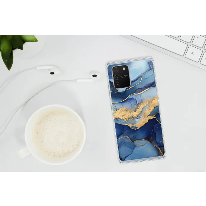 Marmer - Blauw - Goud - Abstract Telefoonhoesje Samsung Galaxy S10 Lite klein -oordopS10Lite