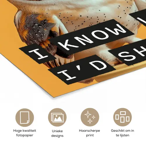 Geel - Uil - Vogel - Decoratie poster papier klein -closeup_NL