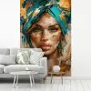 Vrouw - Portret - Goud - Luxe - Blauw fotobehang vinyl groot -woonkamer