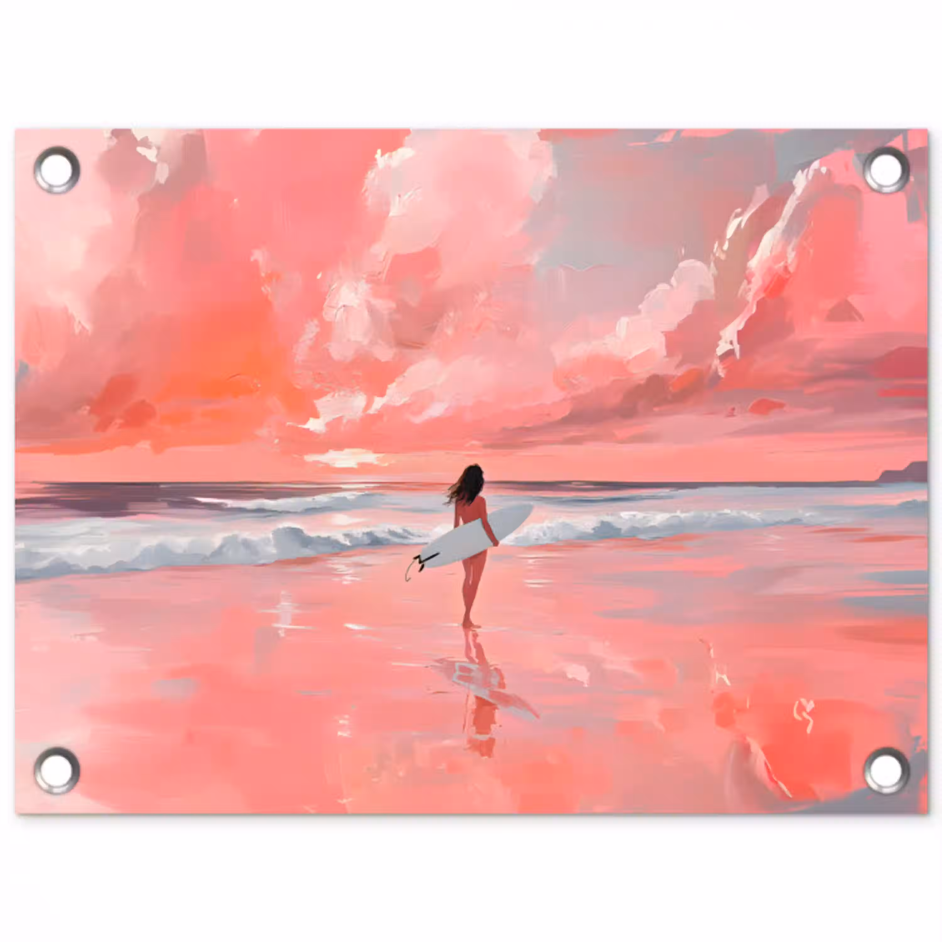 Roze - Surfen - Zee tuinposter los doek klein -3d