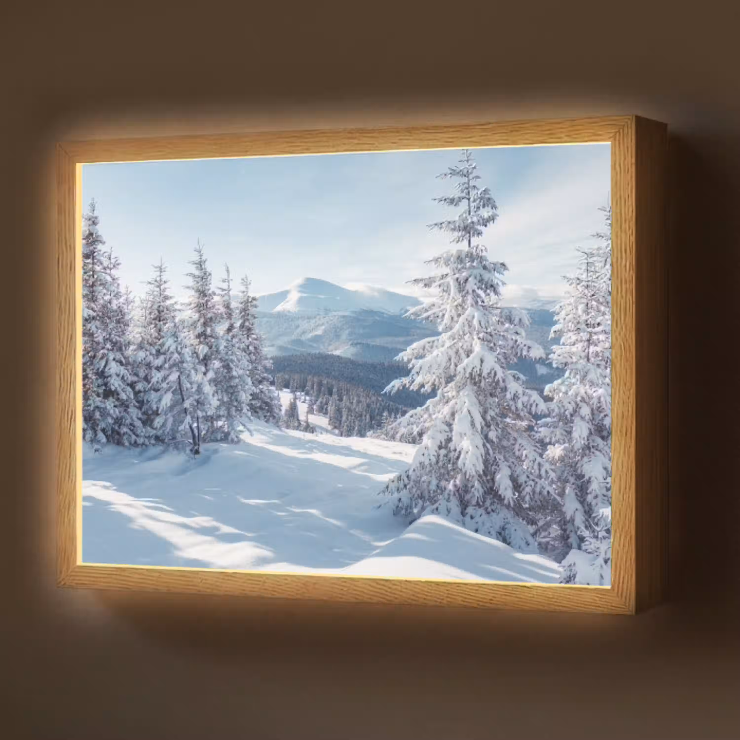 Winterlandschap - Natuur - Berg - Bomen - Sneeuw Light Box met batterij (Wandlamp) middel -z3d_website