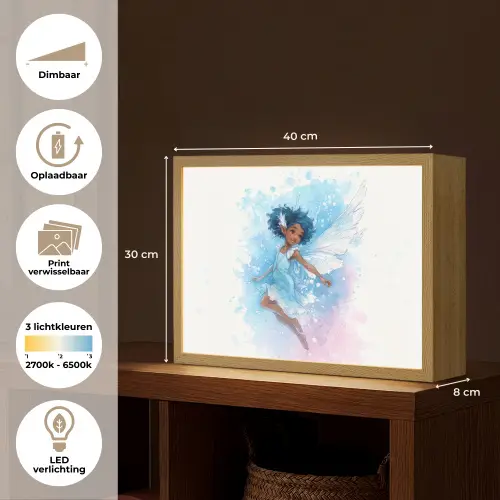 Elf - Blauw - Magie - Roze Light Box met batterij (Wandlamp kind) middel -USP_websiteoverzichtNL
