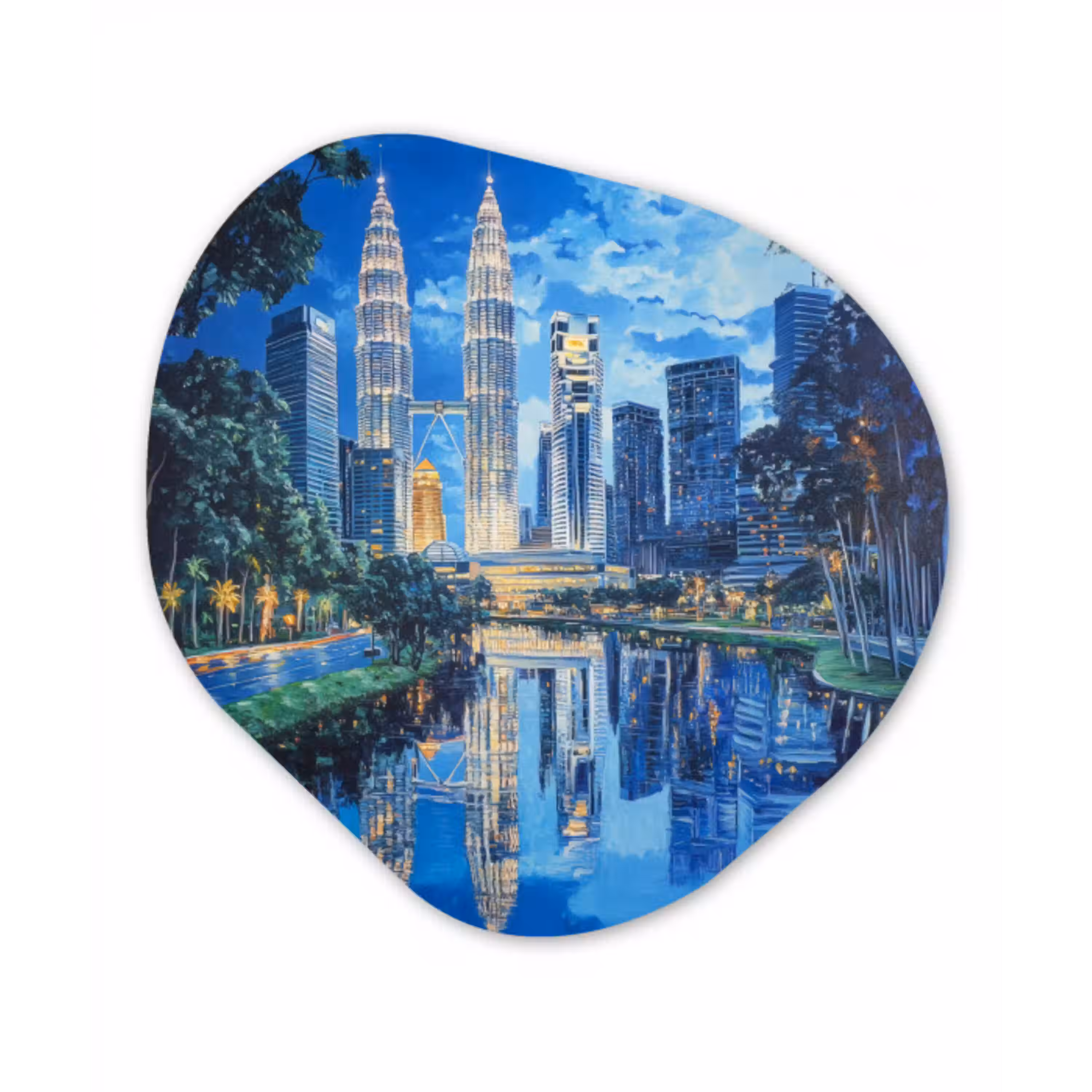 Stad Kuala Lumpur - Skyline - Wolkenkrabbers - Water Wandcirkel Organisch Aluminium middel -3d