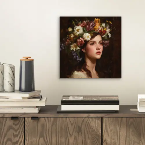 Portret - Vrouw - Bloemen aluminium wit klein -sfeer1