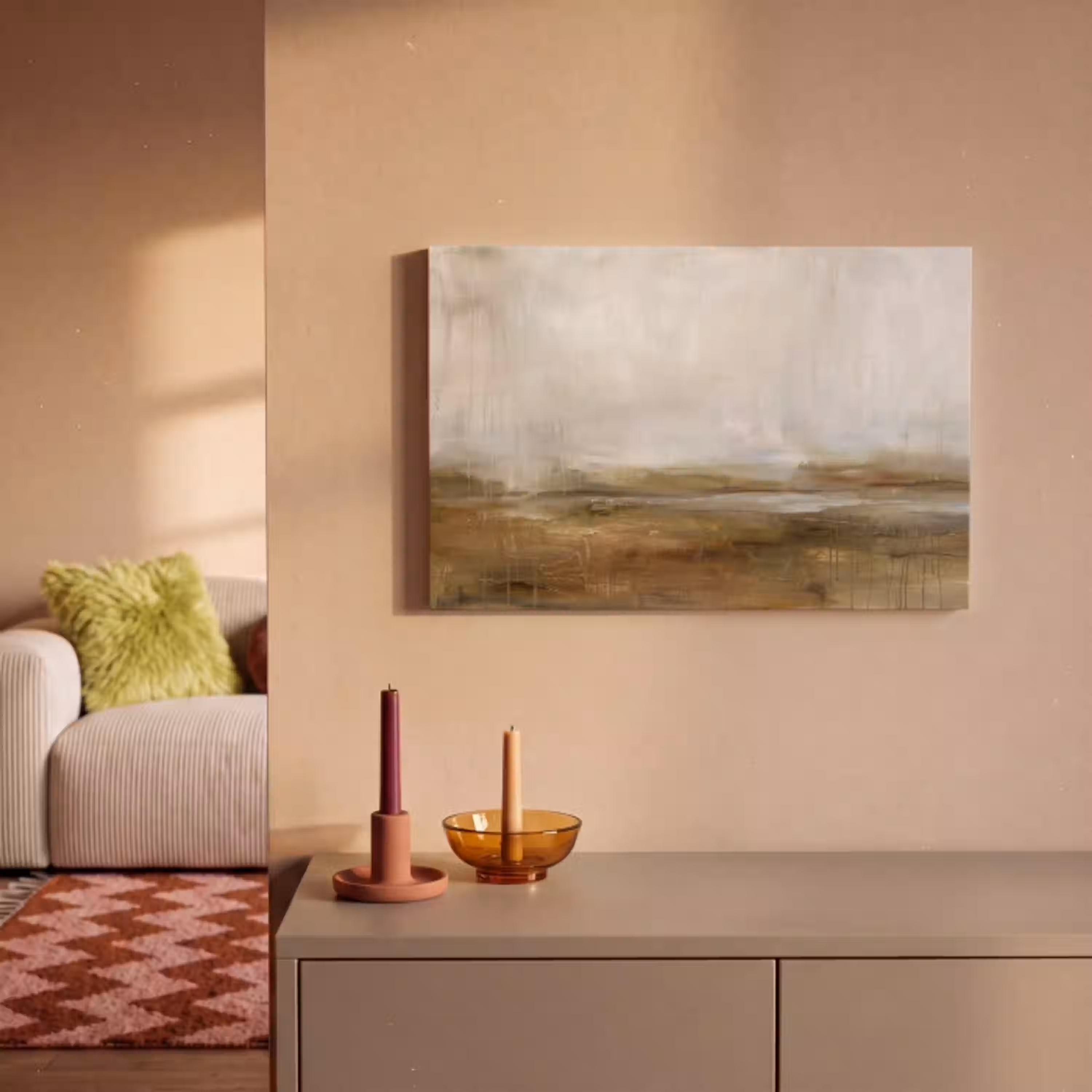 Abstract - Landschap - Natuur - Beige - Bruin canvas 2cm klein -sfeer1