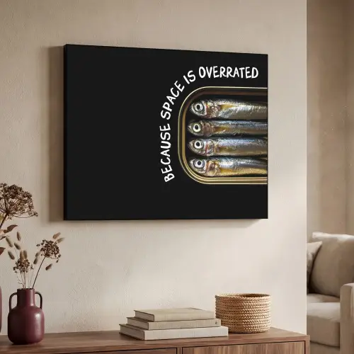 Sardines - Tekst - Vis - Blik Textielframe zwart klein -sfeer3