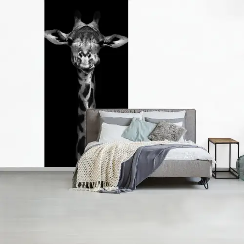 Giraffe - Portret - Dieren - Zwart - Wit fotobehang vinyl groot -slaapkamer