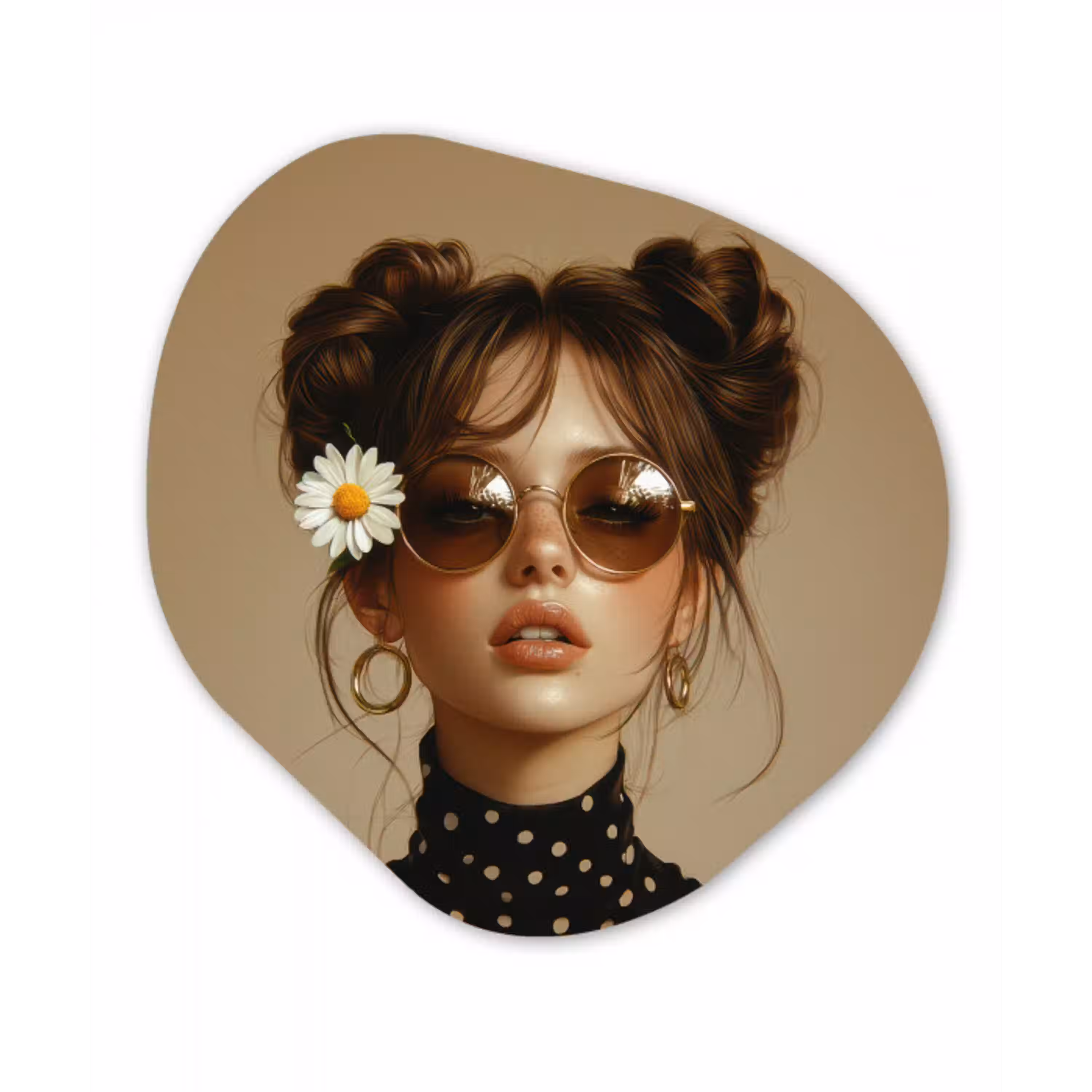 Vrouw - Beige - Bloem - Modern - Portret Wandcirkel Organisch Aluminium middel -3d
