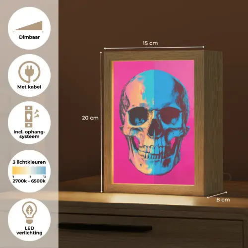 Neon - Blauw - Pop-art - Schedel Light Box met kabel (Tafellamp) klein -USP_NL