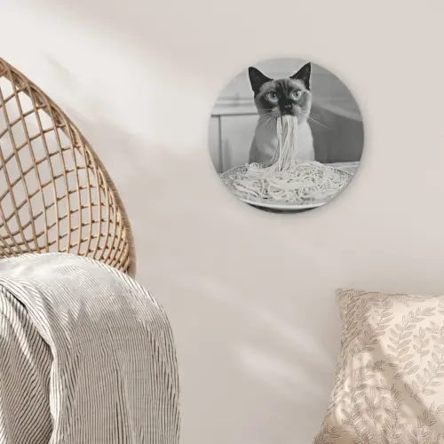 Kat - Siamees - Zwart Wit - Schattig - Dieren Akoestische PET Vilt - Rond klein -sfeer4