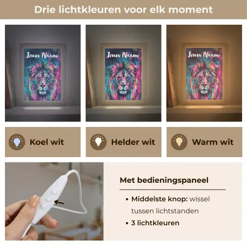 Leeuw - Verf - Kleurrijk - Zwart - Dieren Light Box met kabel (Kinderlampje) klein -USP_lichtkleurNL