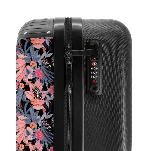 Tropisch vlinder patroon roze blauw NBS - Handbagage koffer - Kinderen Unisex middel -slot
