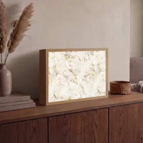 Goud - Licht - Nerf - Marmer Light Box met batterij (Wandlamp) middel 907 -sfeer2