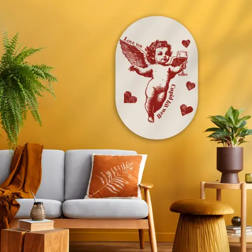 Cupido - Hartjes - Rood - Klassiek Wandcirkel Ovaal Glas middel -sfeer4