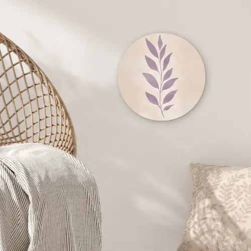 Tak - Bladeren - Minimalistisch - Beige Wandcirkel kunststof plaat 5mm dik klein -sfeer5