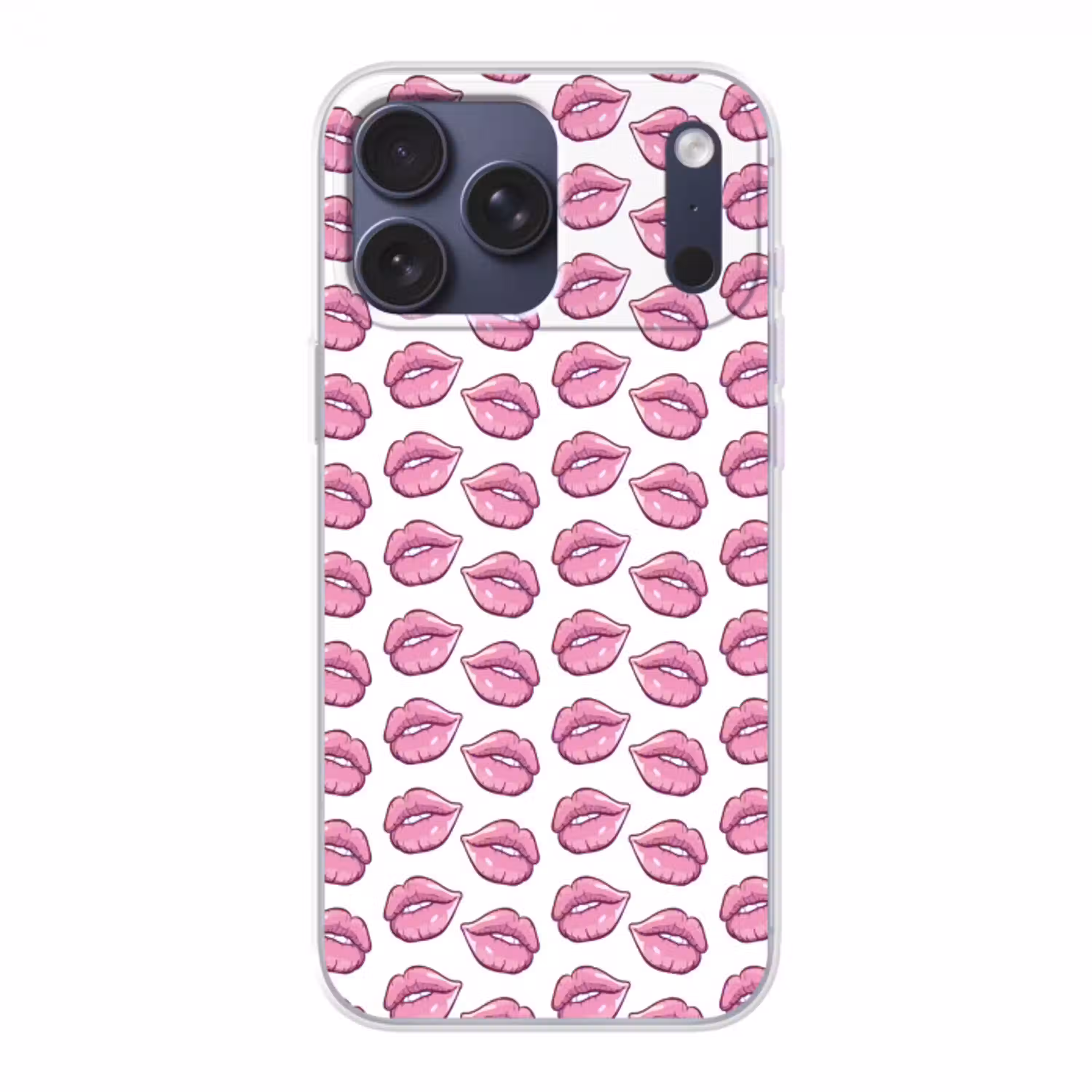 Lippen - Patroon - Roze - Wit Telefoonhoesje iPhone 17 Pro Max klein -3d